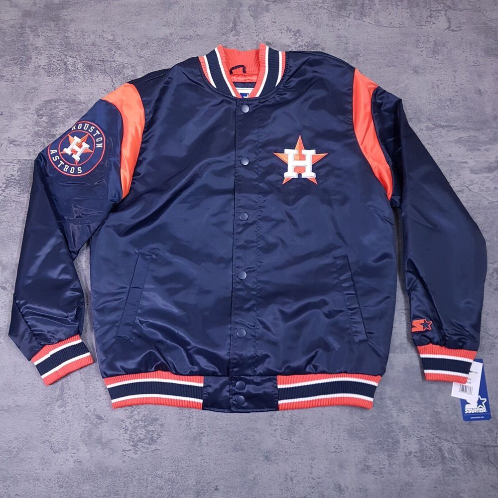STARTER Houston Astros Button Up Bomber Jacket Mens Size XL Blue Orange‎ - Picture 2 of 10